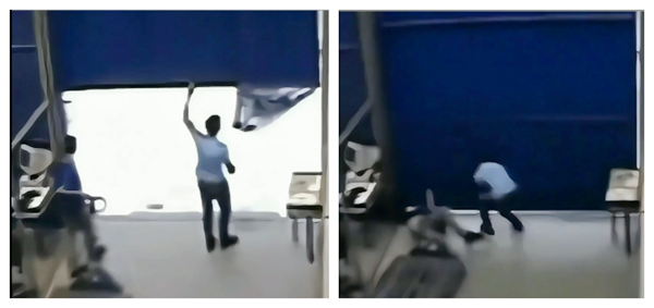 某厂房卷帘门掉落砸伤员工